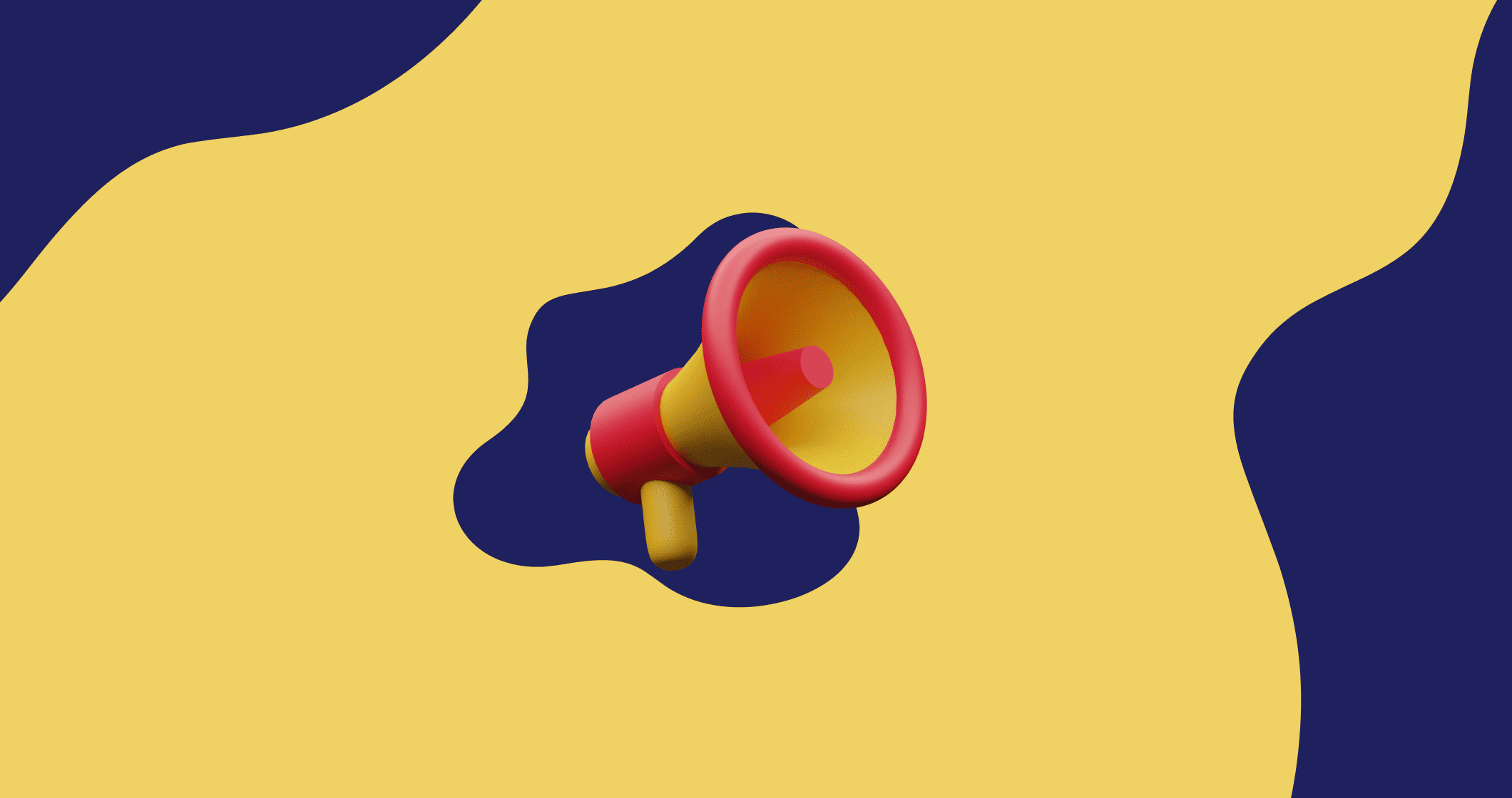 Um megafone vermelho e amarelo sobre um fundo amarelo e azul. Sistema de Gestão.