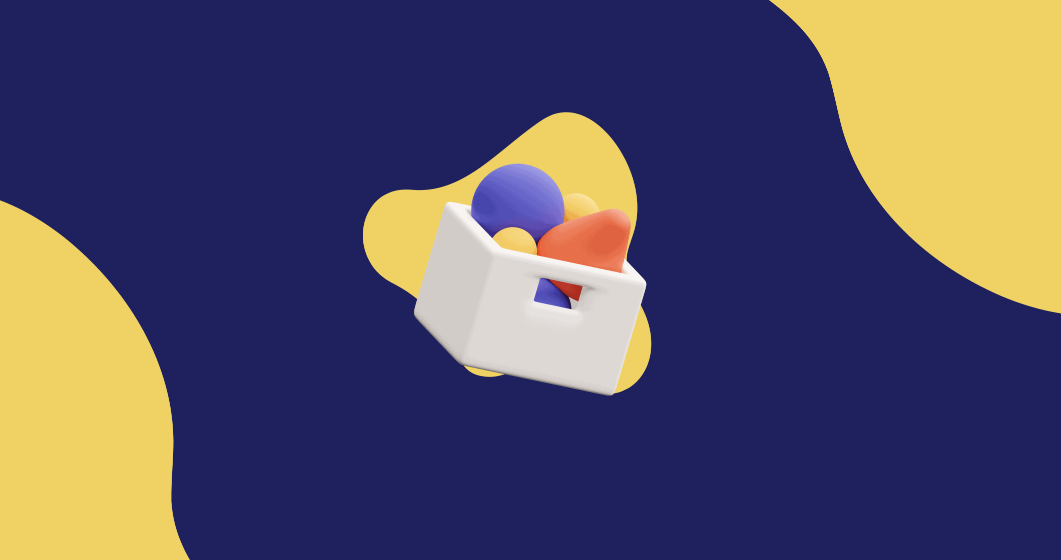 Fundo azul e amarelo com um ovo em uma sacola, representando um mapa conceitual.