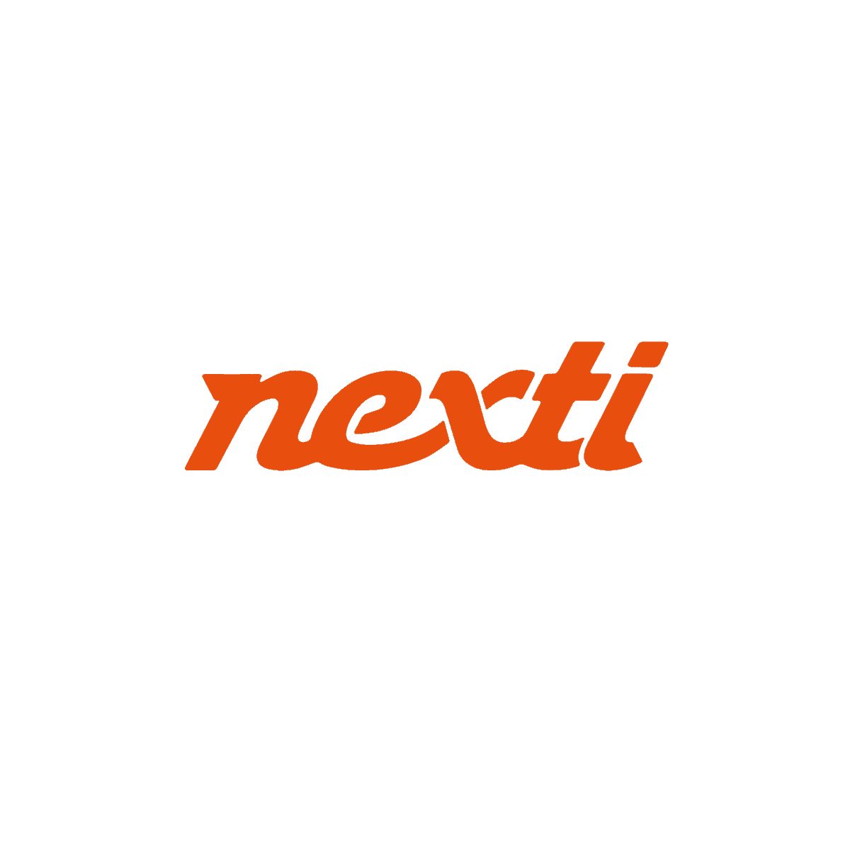 A imagem mostra a palavra “nexti” em letras minúsculas, escrita em negrito, laranja e itálico sobre fundo branco – um emblema de inserção em inovação.