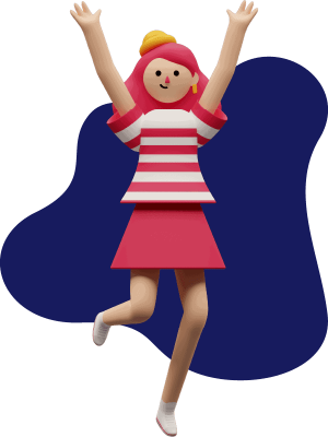 Uma garota de desenho animado pulando com os braços para cima.