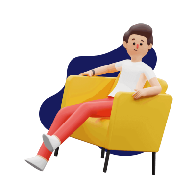 Um personagem de desenho animado sentado em uma cadeira amarela.